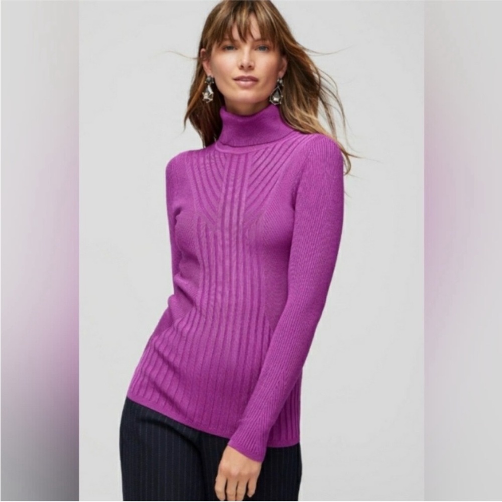WHBM Long Sleeve Ribbed Turtleneck Sweater in Baie - Size M